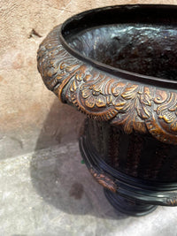 Cast Bronze Garden Urn — Acanthus Leaf Rim & Classical Medici Form — Set of 2