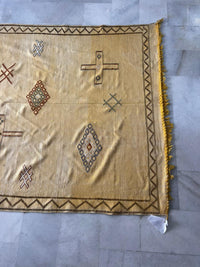 Handwoven Wool Kilim — Saffron Field with Scattered Tribal Symbols