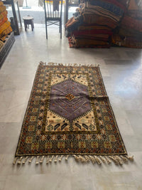Handknotted Wool Rug — Mauve Medallion with Ivory Field & Polychrome Floral Border