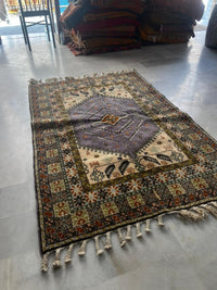 Handknotted Wool Rug — Mauve Medallion with Ivory Field & Polychrome Floral Border