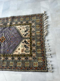 Handknotted Wool Rug — Mauve Medallion with Ivory Field & Polychrome Floral Border