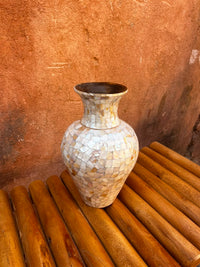Mother of Pearl Inlaid Ceramic Vase — Mosaic Tessellated Amphora Form