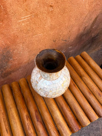 Mother of Pearl Inlaid Ceramic Vase — Mosaic Tessellated Amphora Form