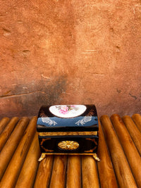 Porcelain Jewellery Box — Cobalt Ground with Hand-Painted Rose Medallion & Gilt Mounts