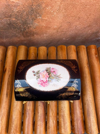 Porcelain Jewellery Box — Cobalt Ground with Hand-Painted Rose Medallion & Gilt Mounts