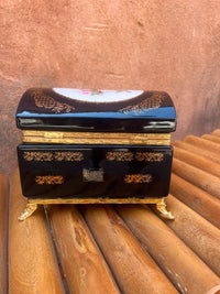 Porcelain Jewellery Box — Cobalt Ground with Hand-Painted Rose Medallion & Gilt Mounts