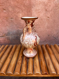 Andalusian Lustreware Ceramic Vase — Hand-Painted Arabesque on Ivory & Burnt Sienna Ground