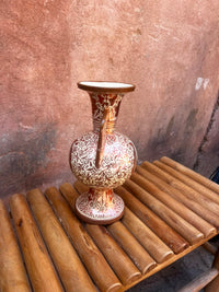 Andalusian Lustreware Ceramic Vase — Hand-Painted Arabesque on Ivory & Burnt Sienna Ground