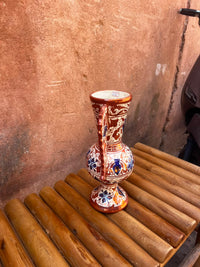Andalusian Lustreware Ceramic Amphora — Twin Winged Handles with Cobalt & Copper Arabesque — Set of 2