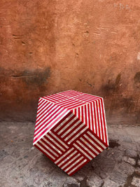Resin & Mother of Pearl Hexagonal Side Table — Crimson & Ivory Geometric Stripe