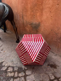 Resin & Mother of Pearl Hexagonal Side Table — Crimson & Ivory Geometric Stripe