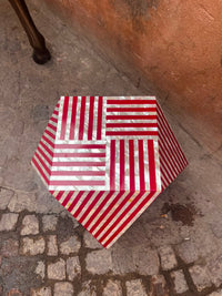 Resin & Mother of Pearl Hexagonal Side Table — Crimson & Ivory Geometric Stripe
