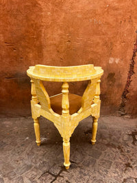 Camel Bone Inlaid Corner Armchair — Tessellated Ivory with Suede Seat & Turned Legs