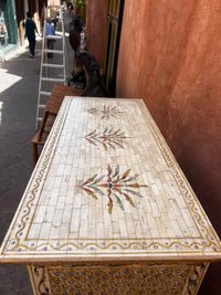 Camel Bone Inlaid Cabinet — Pierced Lattice Doors with Hand-Painted Floral Panels