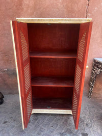 Camel Bone Inlaid Cabinet — Pierced Lattice Doors with Hand-Painted Floral Panels