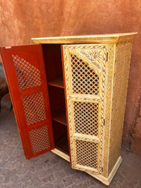 Camel Bone Inlaid Cabinet — Pierced Lattice Doors with Hand-Painted Floral Panels