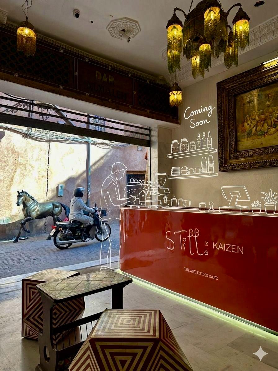 Still — coffee shop and antique chests, Marrakech Medina