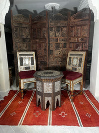 Syrian Octagonal Side Table — Hand-Carved Walnut with Mother of Pearl Inlay