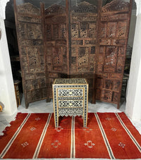 Moroccan Bedside Table — Camel Bone & Black Wood Marquetry with Two Drawers