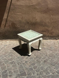Camel Bone Side Table — Glass Top with Cabriole Legs