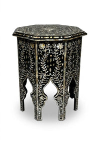 Syrian Octagonal Side Table — Hand-Inlaid Mother of Pearl on Black Lacquer