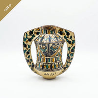 Hand-Painted Ceramic Vessel — Twin-Handled Amphora with Floral & Calligraphic Motifs